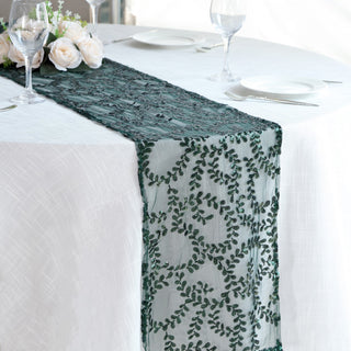 Add a Touch of Glamour with the Sparkly Hunter Emerald Green Leaf Vine Sequin Tulle Table Runner