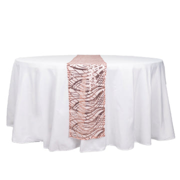 12"x108" Blush Wave Embroidered Sequins Table Runner