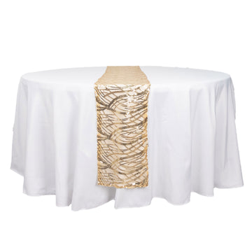 12"x108" Champagne Wave Embroidered Sequins Table Runner