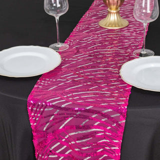 Elevate Your Table Setting with the Fuchsia Silver Wave Embroidered Sequins Table Runner Elevate Your Table Setting with the Fuchsia Silver Wave Embroidered Sequins Table Runner