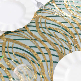 Transform Your Table with the Hunter Emerald Green Gold Wave Embroidered Sequins Table Runner Transform Your Table with the Hunter Emerald Green Gold Wave Embroidered Sequins Table Runner