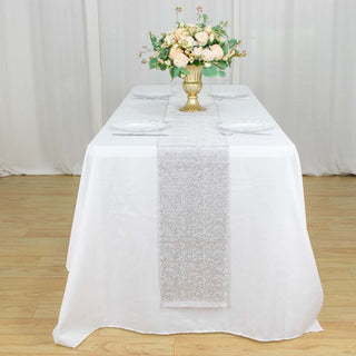 Add a Touch of Glamour with the Silver Diamond Rhinestone Mesh Table Runner Add a Touch of Glamour with the Silver Diamond Rhinestone Mesh Table Runner