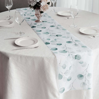 Elegant White Green Eucalyptus Leaves Print Table Runner Elegant White Green Eucalyptus Leaves Print Table Runner