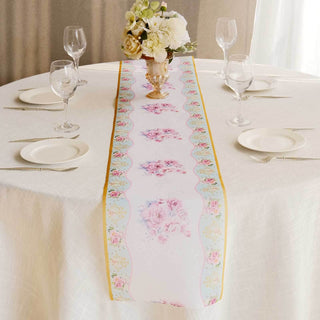 Elevate Your Table with the White Pink Non-Woven Peony Floral Table Runner Elevate Your Table with the White Pink Non-Woven Peony Floral Table Runner