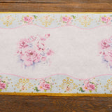 11x108inch White Pink Non-Woven Peony Floral Table Runner with Gold Edges, Spring Summer Kitchen