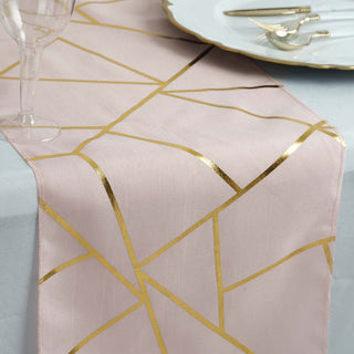Elegant Blush Gold Foil Geometric Pattern Polyester Table Runner