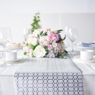 Glam up Your Tablescape with the Silver Honeycomb Print Table Runner