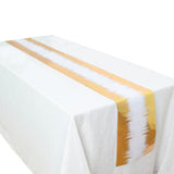108inch Metallic Gold / White Icicle Print Non-Woven Foil Table Runner#whtbkgd