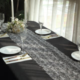 12x108inch Silver Sequin Mesh Schiffli Lace Table Runner, Sparkly Wedding Table Decoration