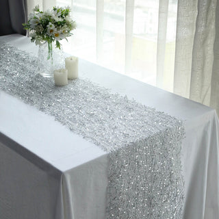 Add Sparkle to Your Table with the Silver Sequin Mesh Schiffli Lace Table Runner