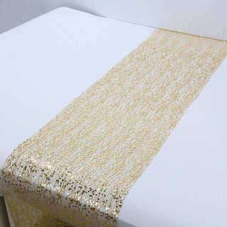 Enhance Your Table Decor with Sparkling Gold Glitter Mesh Polyester Table Runner Enhance Your Table Decor with Sparkling Gold Glitter Mesh Polyester Table Runner