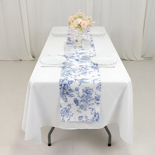 The Timeless Elegance of White Blue French Toile Polyester Table Runner The Timeless Elegance of White Blue French Toile Polyester Table Runner