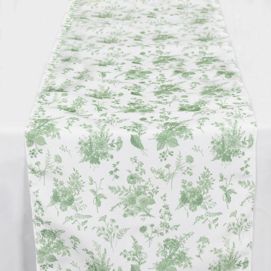 Dusty Sage Green Floral Polyester Table Runner