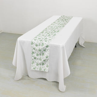 Fancy Dusty Sage Green Floral Table Runner