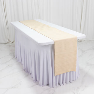 Accordion Pleated Scuba Table Runner 12x108inch Beige – Wrinkle Free & Stain Resistant Textured