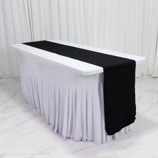 Accordion Pleated Scuba Table Runner 12x108inch Black – Wrinkle Free & Stain Resistant Textured