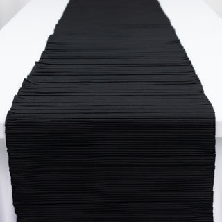 Accordion Pleated Scuba Table Runner 12x108inch Black – Wrinkle Free & Stain Resistant Textured