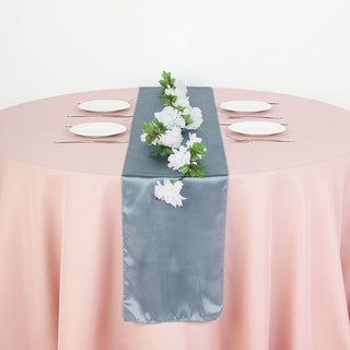 Elevate Your Event with the Dusty Blue Satin Table Runner Elevate Your Event with the Dusty Blue Satin Table Runner