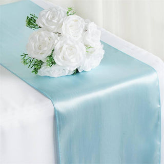 Elevate Your Event with the Light Blue Satin Table Runner Elevate Your Event with the Light Blue Satin Table Runner
