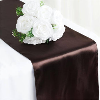 Elevate Your Event Decor with the 12x108 Chocolate Satin Table Runner Elevate Your Event Decor with the 12x108 Chocolate Satin Table Runner