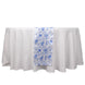 12inch x 108inch White Blue Chinoiserie Floral Print Satin Table Runner