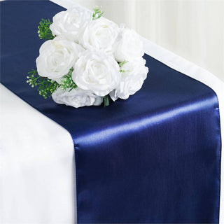 Elevate Your Event Decor with the Navy Blue Satin Table Runner Elevate Your Event Decor with the Navy Blue Satin Table Runner