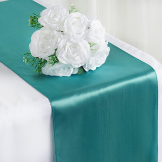 Turquoise Satin Table Runner for Elegant Event Decor Turquoise Satin Table Runner for Elegant Event Decor