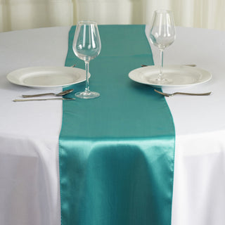 Create a Stunning Turquoise Table Decor with Our Satin Runner