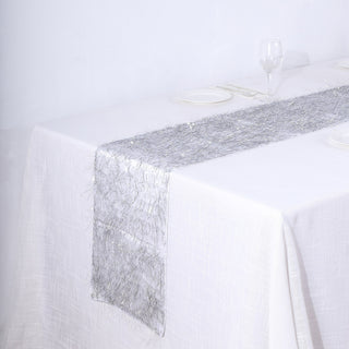 Add a Touch of Elegance with the Silver Metallic Fringe Shag Tinsel Table Runner