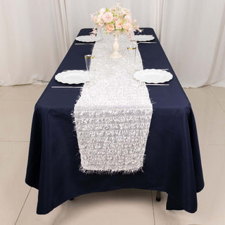 Elevate Your Event Decor with the White Fringe Shag Polyester Table Runner Elevate Your Event Decor with the White Fringe Shag Polyester Table Runner