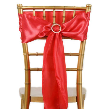 5 Pack 6"x106" Red Satin Chair Sashes