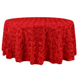 132inch Red Grandiose Rosette 3D Satin Round Tablecloth