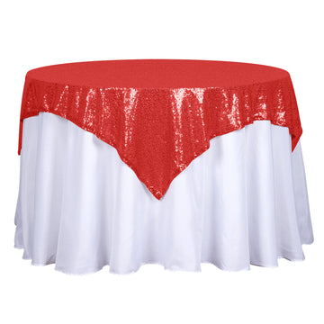 54"x54" Red Seamless Premium Sequin Square Tablecloth