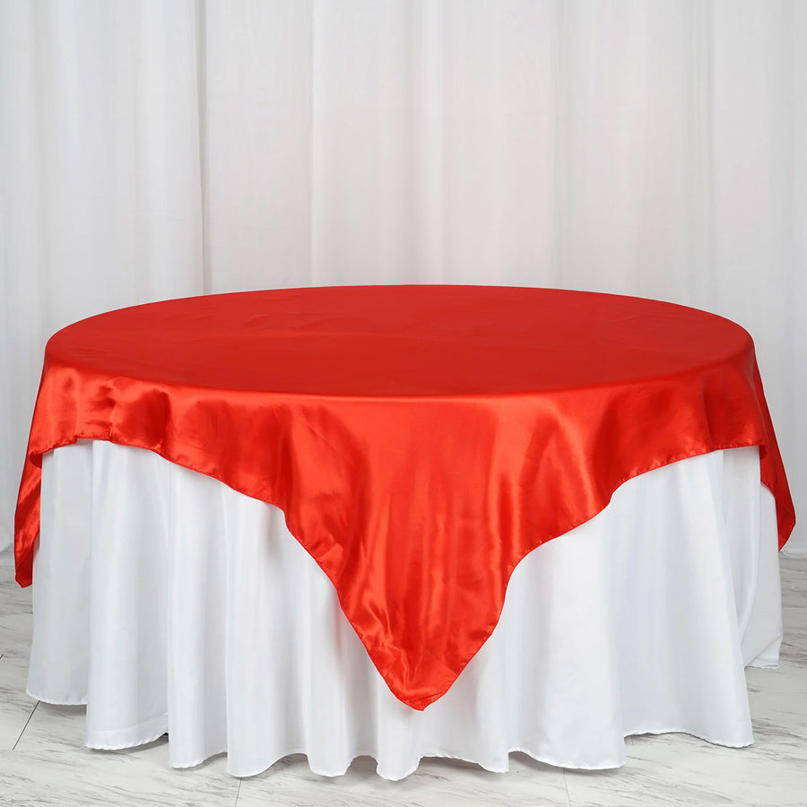72" x 72" Red Seamless Satin Square Tablecloth Overlay