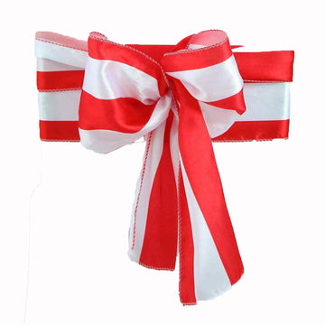 5 Pack 6"x108" Red and White Stripe Satin Chair Sashes
