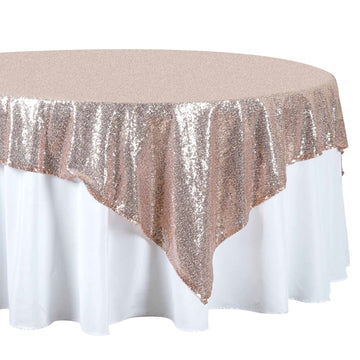 72"x72" Rose Gold Sequin Sparkly Square Table Overlay