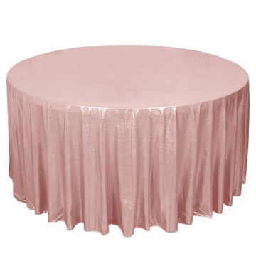 120" Rose Gold Shimmer Sequin Dots Polyester Tablecloth, Wrinkle Free Sparkle Glitter Table Cover