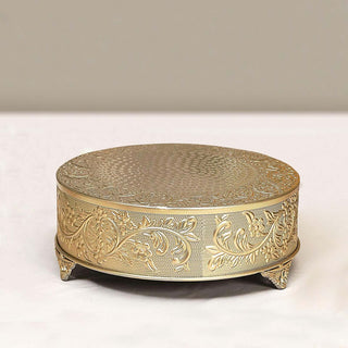 Add Elegance to Your Desserts with the 14" Round Gold Embossed Cake Stand Riser Add Elegance to Your Desserts with the 14" Round Gold Embossed Cake Stand Riser