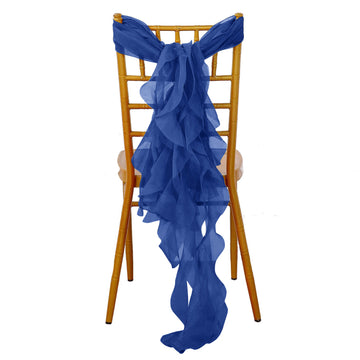 Royal Blue Chiffon Curly Chair Sash