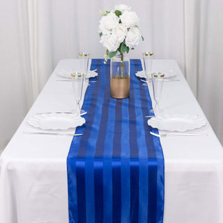 Elevate Your Table Setting with the Royal Blue Satin Stripe Table Runner Elevate Your Table Setting with the Royal Blue Satin Stripe Table Runner