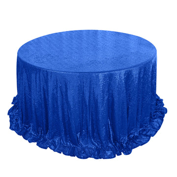 132" Royal Blue Seamless Premium Sequin Round Tablecloth, Sparkly Tablecloth
