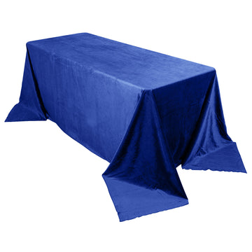90"x132" Royal Blue Seamless Premium Velvet Rectangle Tablecloth, Reusable Linen