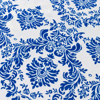 Create a Luxurious Atmosphere with the Royal Blue Velvet Flocking Design Taffeta Damask Tablecloth Create a Luxurious Atmosphere with the Royal Blue Velvet Flocking Design Taffeta Damask Tablecloth