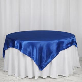 Experience the Elegance of the Royal Blue Satin Square Tablecloth