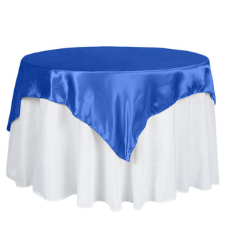 Add Elegance to Your Event with the Royal Blue Square Smooth Satin Table Overlay