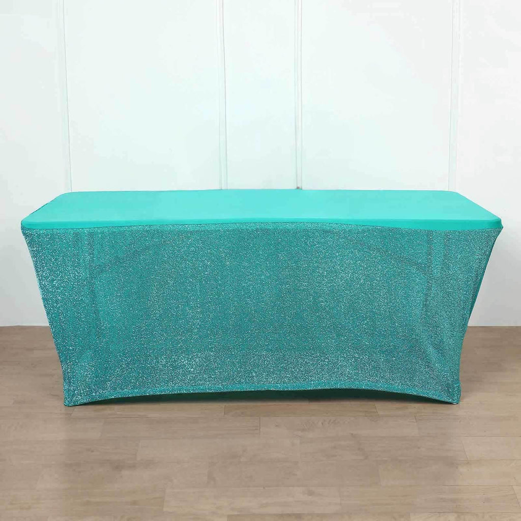 72"x30" Metallic Turquoise Spandex Fitted Tablecloth