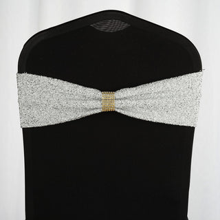 Add a Touch of Elegance with Silver Metallic Shimmer Tinsel Spandex Chair Sashes
