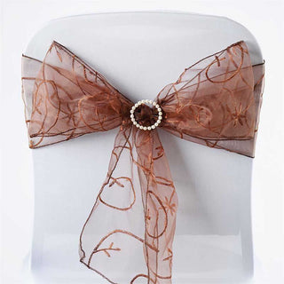 Chocolate Embroidered Organza Chair Sashes - Add Elegance to Your Event Decor