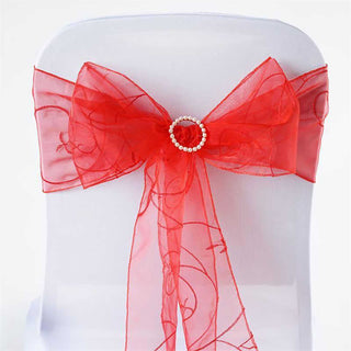 Elegant Red Embroidered Organza Chair Sashes
