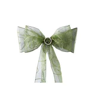 Versatile and Stylish - Olive Green Embroidered Organza Chair Sashes